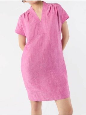 ANN MASHBURN Pink Textured V-Neck Linen Libby Shift Dress